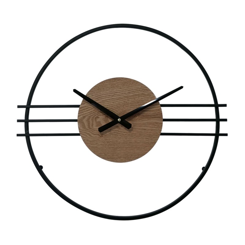 Rebecca Mobili Horloge Murale Design Moderne Mdf Métal Noir Brun 50 cm