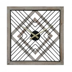 Rebecca Mobili Vierkante Metalen Mdf Wandklok Zwart Bruin Moderne Stijl