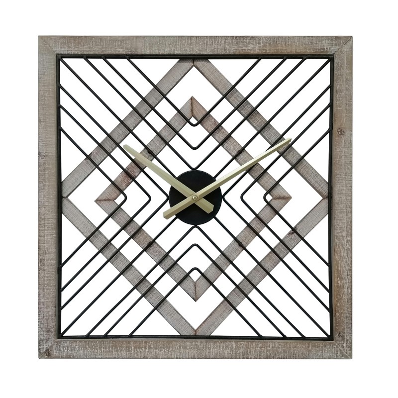 Rebecca Mobili Reloj de Pared Cuadrado de Metal Mdf Negro Marrón Estilo Moderno