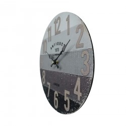 Rebecca Mobili Shabby Wall Clock Vintage Clocks Grey Black Brown Mdf