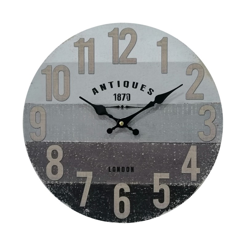 Rebecca Mobili Shabby Wall Clock Vintage Clocks Grey Black Brown Mdf