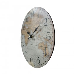 Rebecca Mobili Wall Clock with World Map Mdf Brown Grey Retro Style for Kitchen