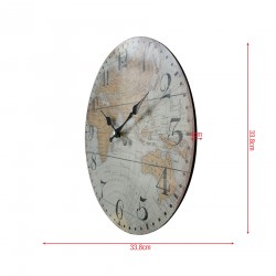 Rebecca Mobili Wall Clock with World Map Mdf Brown Grey Retro Style for Kitchen