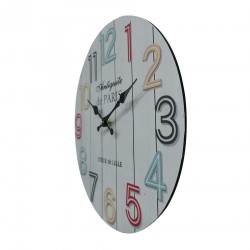 Rebecca Mobili Reloj de Pared Decorativo Relojes de Pared Blanco Números de Colores Mdf Analógico