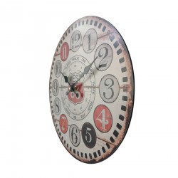 Rebecca Mobili Retro Hanging Clock Round Clocks Mdf Metal Brown Red