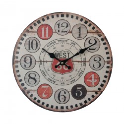 Rebecca Mobili Retro Hanging Clock Round Clocks Mdf Metal Brown Red