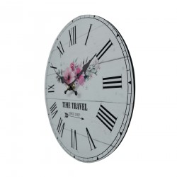 Rebecca Mobili Shabby Wall Clock Mdf White Floral Theme for Living Room Kitchen