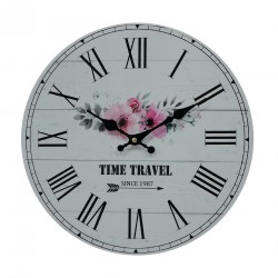 Rebecca Mobili Shabby Wall Clock Mdf White Floral Theme for Living Room Kitchen