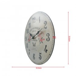 Rebecca Mobili Horloge Murale Ronde Blanc Mdf Imprimé Floral Style Shabby