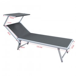 Rebecca Mobili Sunlounger Sunbed Grey Aluminium Adjustable Canopy for Garden Beach