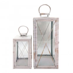 Rebecca Mobili Set 2 Lanterne Bianche Portacandele Grandi in Metallo PVC Per Casa Esterno