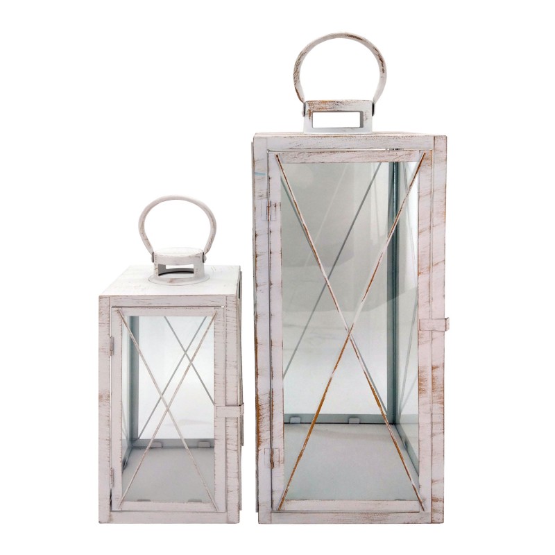 Rebecca Mobili Lot de 2 Grands Bougeoirs en Métal PVC Blanc pour Maison Jardin