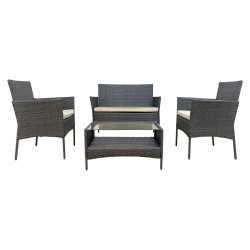 Rebecca Mobili Outdoor Living Room Set Garden Furniture with Cushions Grey Steel Polyrattan