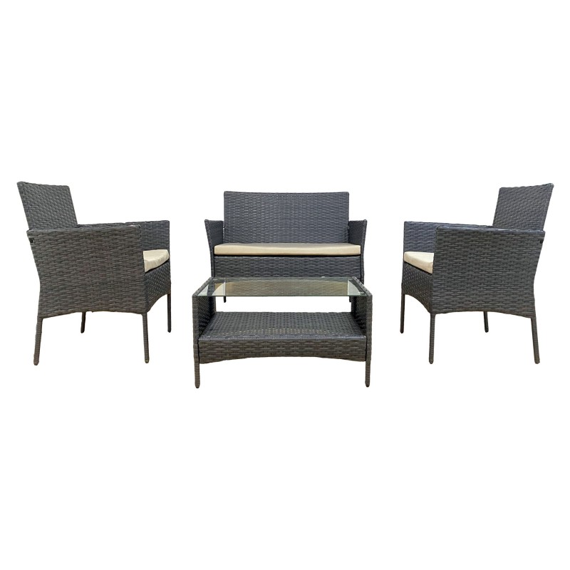 Rebecca Mobili Outdoor Living Room Set Garden Furniture with Cushions Grey Steel Polyrattan