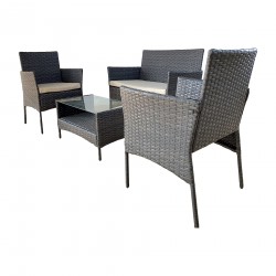 Rebecca Mobili Salotto da Esterno Set Mobili da Giardino con Cuscini Grigio Acciaio Polyrattan