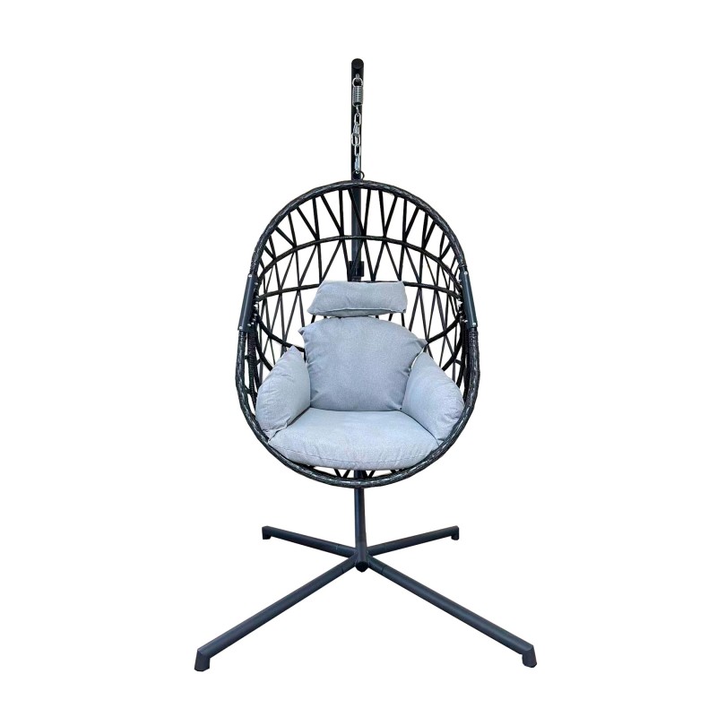 Rebecca Mobili Hanging Armchair Rocking Polyrattan Grey For Home Garden