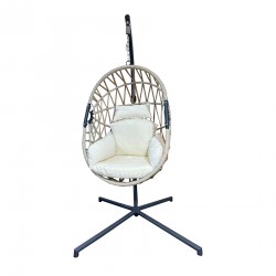 Rebecca Mobili Chaise à Bascule Chaise Suspendue Polyrattan Beige pour Extérieur Intérieur