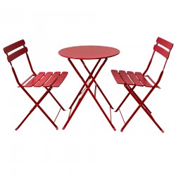 Rebecca Mobili Bistrot Table and 2 Chairs Set Outdoor Set Red Steel for Balcony Garden