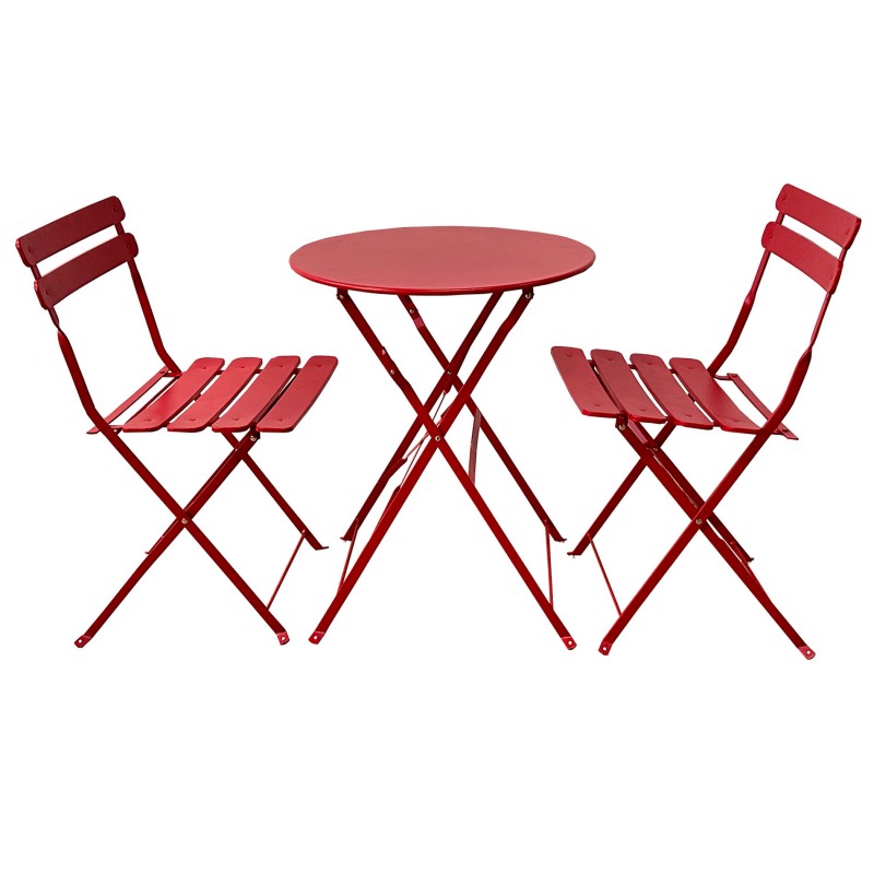 Rebecca Mobili Bistrot Ensemble Table et 2 Chaises Set de Extérieur en Acier Rouge pour Balcon Jardin