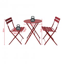 Rebecca Mobili Bistrot Table and 2 Chairs Set Outdoor Set Red Steel for Balcony Garden