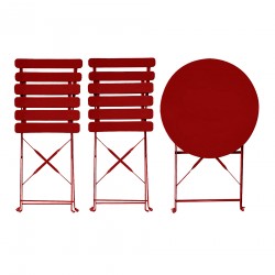 Rebecca Mobili Bistrot Ensemble Table et 2 Chaises Set de Extérieur en Acier Rouge pour Balcon Jardin