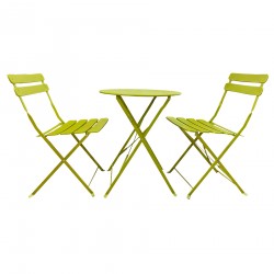 Rebecca Mobili Set Table and 2 Chairs for Garden Green Steel Space-Saving