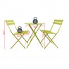 Rebecca Mobili Set Table and 2 Chairs for Garden Green Steel Space-Saving