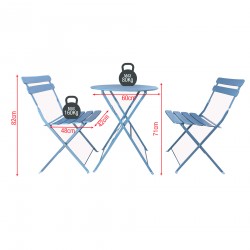 Rebecca Mobili Garden Set Outdoor Set Table and Chairs Light Blue Steel Space-Saving