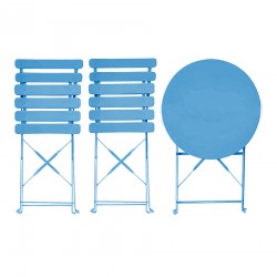 Rebecca Mobili Garden Set Outdoor Set Table and Chairs Light Blue Steel Space-Saving