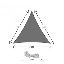 Rebecca Mobili Voile D'Ombrage Triangulaire en Polyéthylène Gris avec Cordes 3x3x3