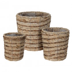 Rebecca Mobili Plant Basket Set 3 Lined Baskets Brown Corn Straw