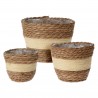 Rebecca Mobili Set 3 Outdoor Plant Baskets Cattail Lined Brown Beige