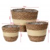 Rebecca Mobili Lote de 3 Cestas para Plantas de Exterior de Totora Forradas Marrón Beige