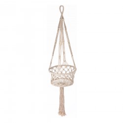 Rebecca Mobili Hanging Planter Holder Beige Cotton with Rope for Balcony Home