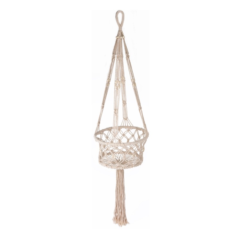 Rebecca Mobili Hanging Planter Holder Beige Cotton with Rope for Balcony Home