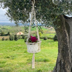 Rebecca Mobili Jardinera Colgante de Algodón Beige con Cuerda para Balcón de Casa