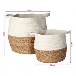 Storage Baskets Rebecca Mobili Cycas 35x35x35 Seagrass Cotton Brown White Boho SET 2 pieces