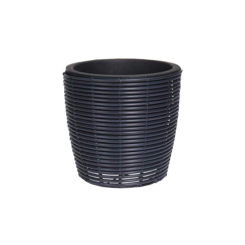 Rebecca Mobili Fioriera In Polyrattan Vaso Tondo per Piante Nero Plastica Ø 31 cm