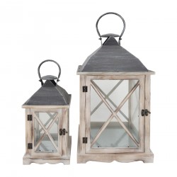 Rebecca Mobili 2 Lanternas Porta Velas de Metal de Madeira Pvc 52x28x28