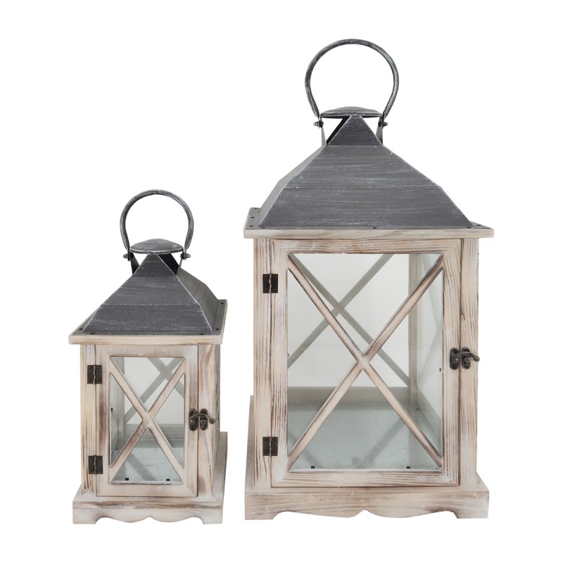 Rebecca Mobili Set de 2 Lanternes Décoratives Bois Métal Pvc 52x28x28