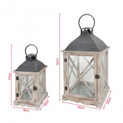 Rebecca Mobili 2 Large Lanterns Candle Holders Metal Pvc Wood 52x28x28