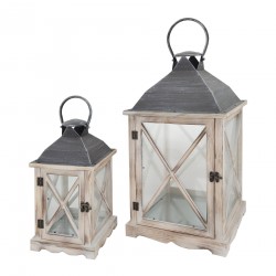 Rebecca Mobili Set de 2 Lanternes Décoratives Bois Métal Pvc 52x28x28