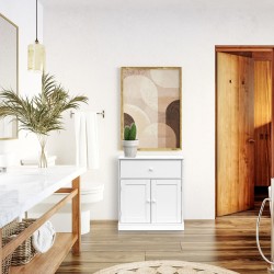 Rebecca Mobili Armoire Meuble de salle de bains avec Tiroir 2 Portes en bois Blanc