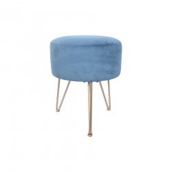 Rebecca Mobili Tabouret Rembourré Pouf en Velours Bleu pour Salon Chambre à Coucher