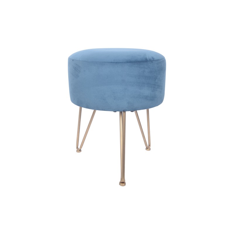 Rebecca Mobili Pouf Stool Blue Velvet Upholstered for Living Room Bedroom