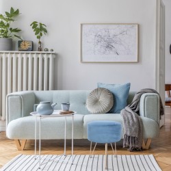 Rebecca Mobili Tabouret Rembourré Pouf en Velours Bleu pour Salon Chambre à Coucher