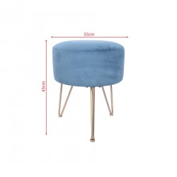 Rebecca Mobili Tabouret Rembourré Pouf en Velours Bleu pour Salon Chambre à Coucher