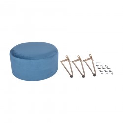 Rebecca Mobili Pouf Stool Blue Velvet Upholstered for Living Room Bedroom