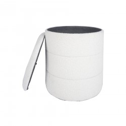 Rebecca Mobili Storage Round Pouf Padded Stool White for Living Room Bathroom