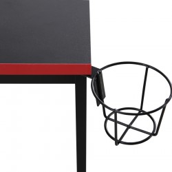 Rebecca Mobili Gaming Desk PC Table Black Red Wooden Modern Design with Accessories